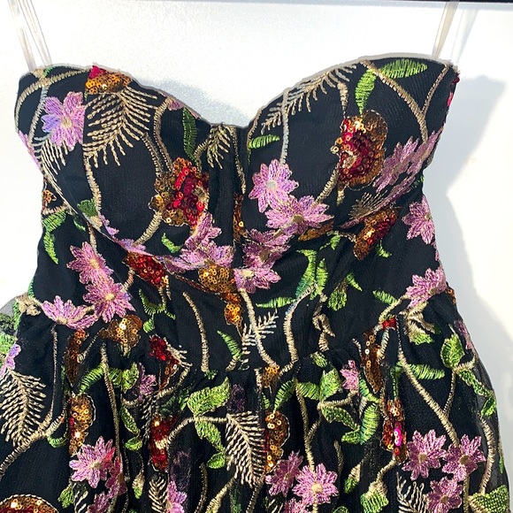 NWOT Fashion Nova Floral Sequins Bustier Top Strapless Babydoll Dress - Picture 8 of 16